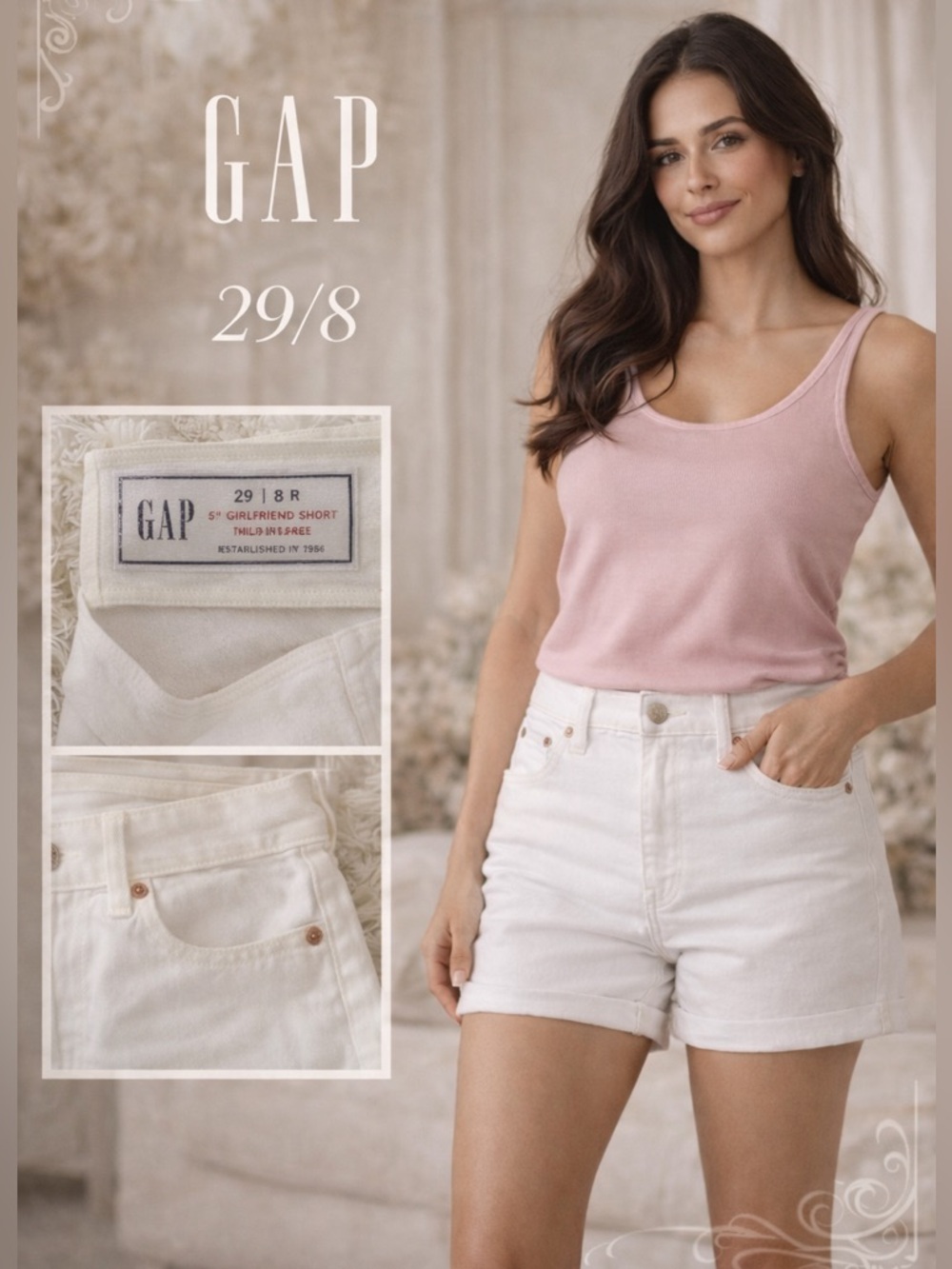 GAP White Girlfriend Shorts 29/8 Mid Rise Denim - Picture 2 of 9